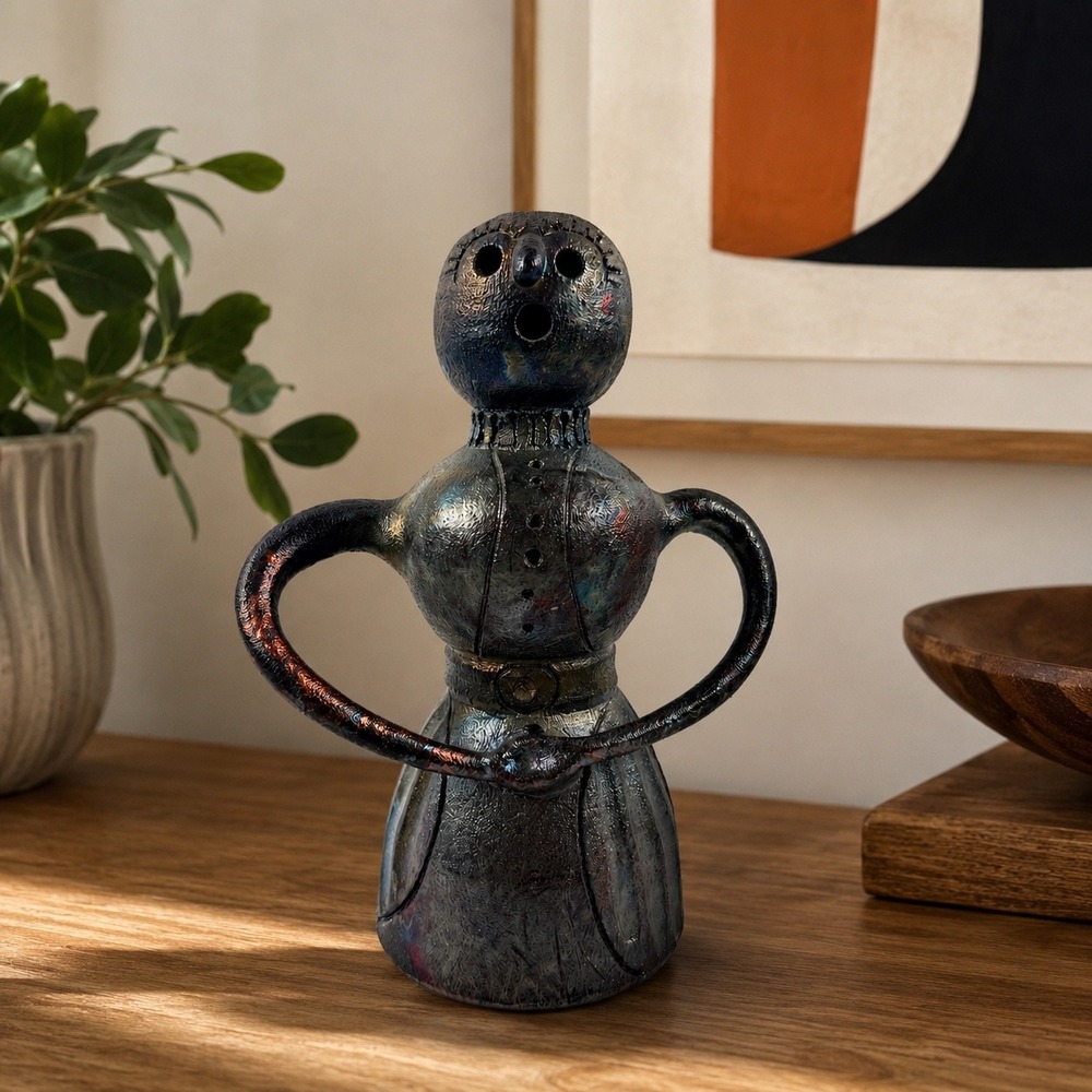 George Hahn Signed Raku Pottery Woman Figurine Pacific Northwest Studio Art